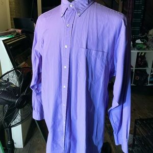 Brooks Brothers mens 17 lilac white pinstripe stripe dress shirt button down